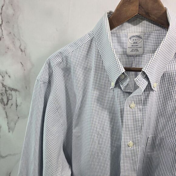 Brooks Brothers Shirt Men XXL 18 1818 Regent Non Iron Original Polo Windowpane - Picture 2 of 16